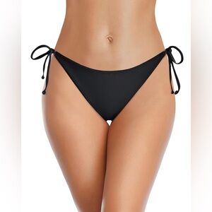 Hot Water Solid Black Side Tie Full Coverage Bikini Bottom Womens Swimsuit Large